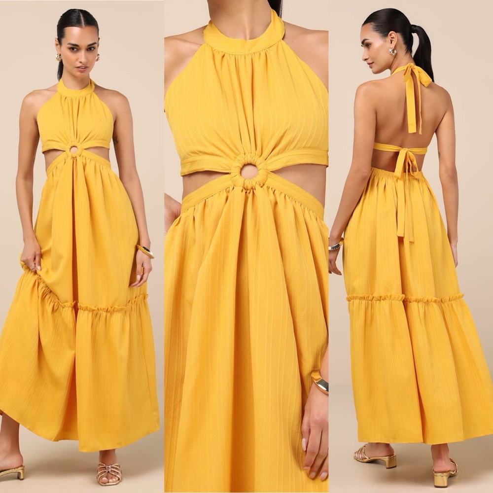 Lulus Island Vacay Marigold Cutout Maxi Dress | Size S | Worn Once